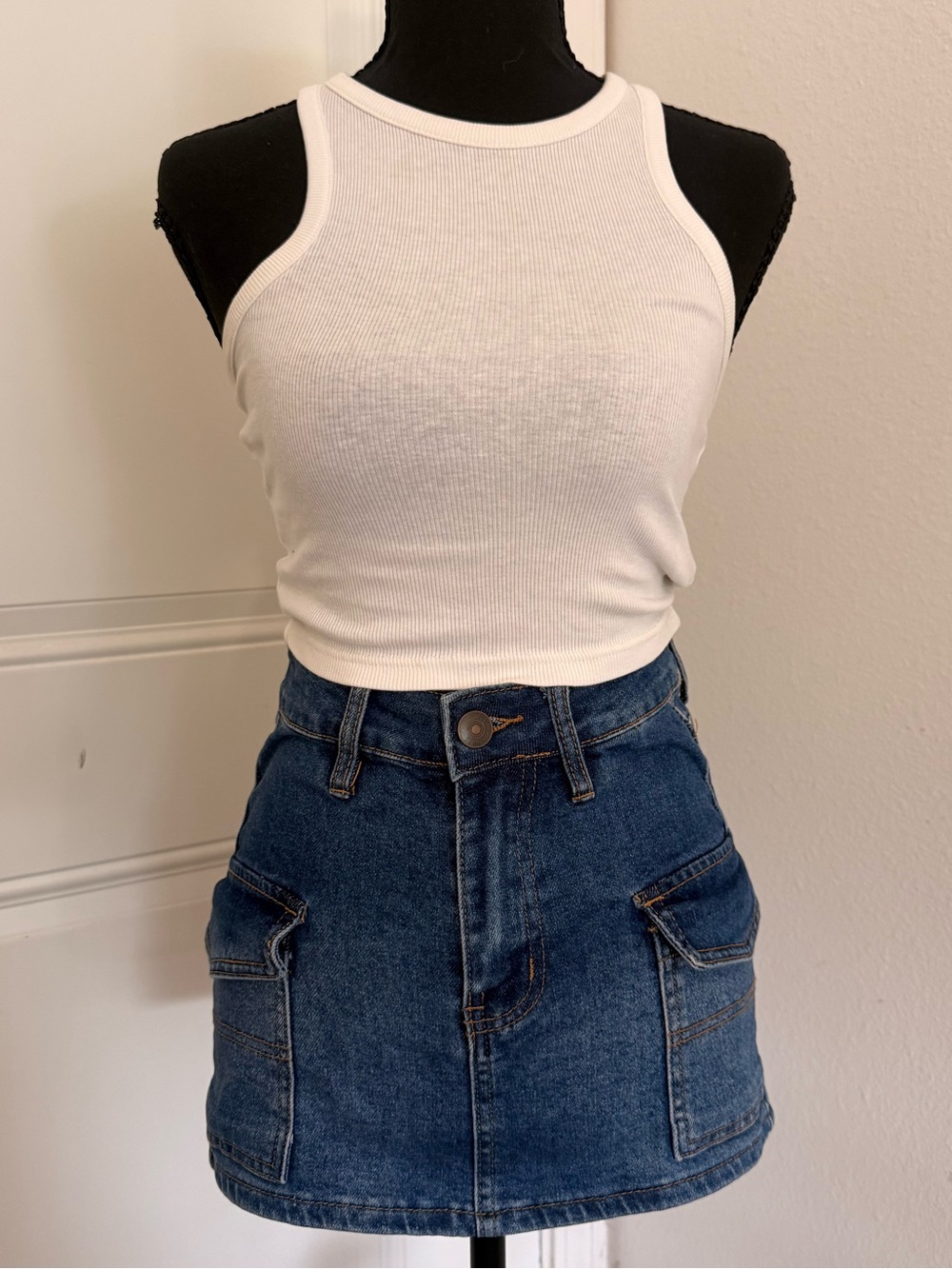 Denim Cargo Pocket Mini Skirt